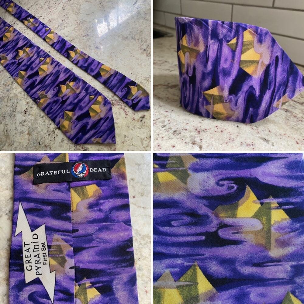 Grateful Dead Great Pyramid First Set blue and gold silk tie